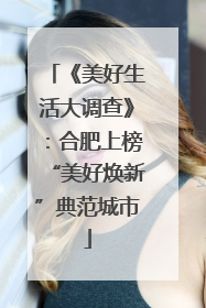 《美好生活大调查》：合肥上榜“美好焕新”典范城市