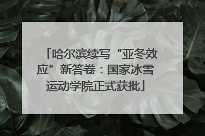 哈尔滨续写“亚冬效应”新答卷：国家冰雪运动学院正式获批