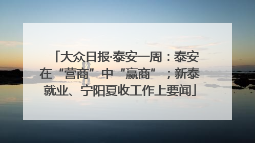 大众日报·泰安一周：泰安在“营商”中“赢商”；新泰就业、宁阳夏收工作上要闻