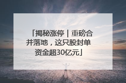 揭秘涨停｜重磅合并落地，这只股封单资金超30亿元