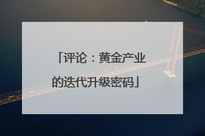 评论：黄金产业的迭代升级密码